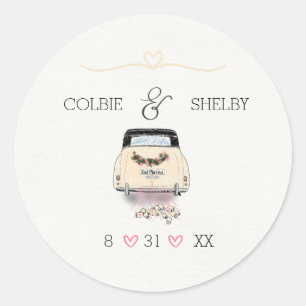 Sticker Rond Dessin à la main Vintage Car Mariage Sttcke