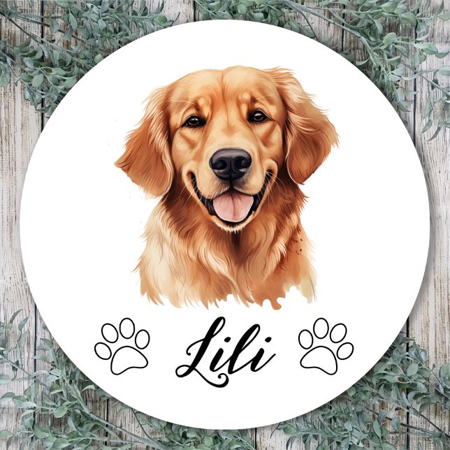 Sticker Rond Dessin à main pour chien d'essayeur d'or personnal (Créateur téléchargé)