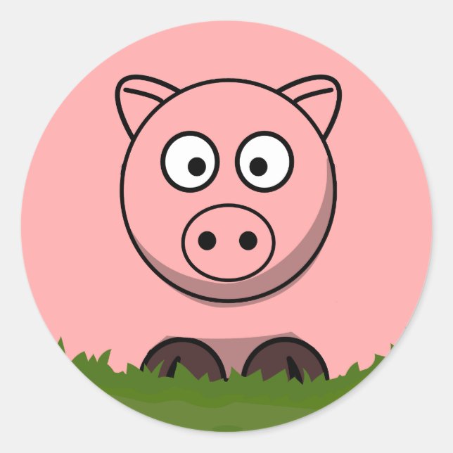 Sticker Rond Dessin amusant Cochon rond rose rose (Devant)