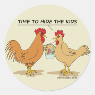 Sticker Rond Dessin amusant de chasse aux oeufs de Pâques au p
