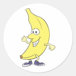 Sticker Rond dessin animé de banane joyeuse et idiote