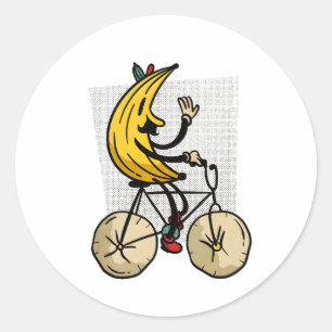 Sticker Rond Dessin animé de banane rétro mignonne à vélo