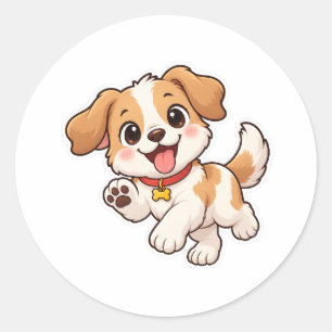 Sticker Rond Dessin animé de chiot joueur