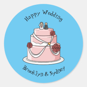 Sticker Rond dessin animé de gâteau mariage