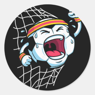 Sticker Rond Dessin animé drôle de football Ll briser le filet