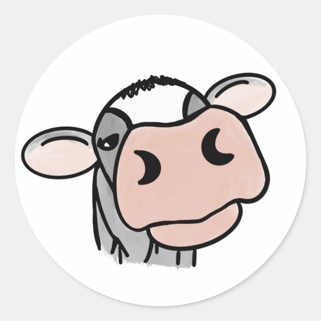 Sticker Rond dessin animé vache noir blanc rose baiser gris ani (Devant)