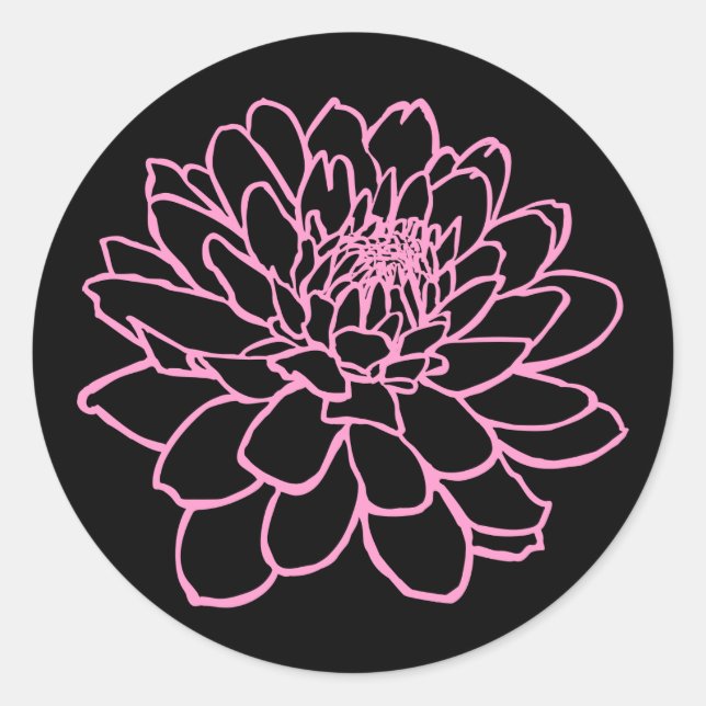 Sticker Rond Dessin Chrysanthemum - rose sur noir (Devant)
