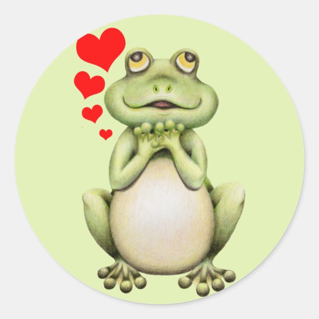 Sticker Rond Dessin d'amour de grenouille (Devant)