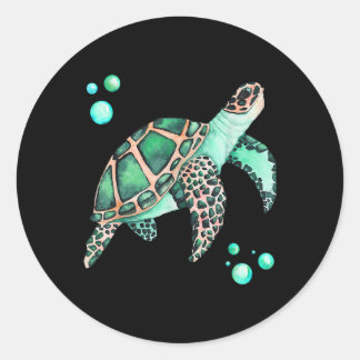 Sticker Rond Dessin d'aquarelle de grande tortue de mer Art 408