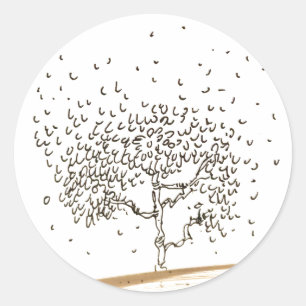 Sticker Rond Dessin d'arbre de dessin animé avec feuilles qui t