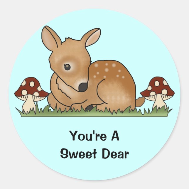Sticker Rond Dessin d'art de Deer Fawn Dessin de Champignons Na (Devant)