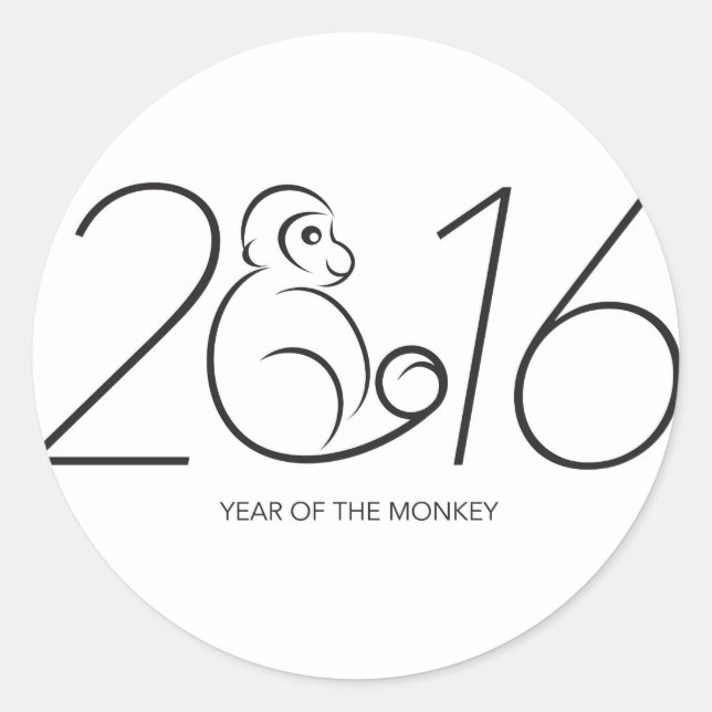 Sticker Rond Dessin d'art de la ligne de singe Zodiac chinois 2 (Devant)