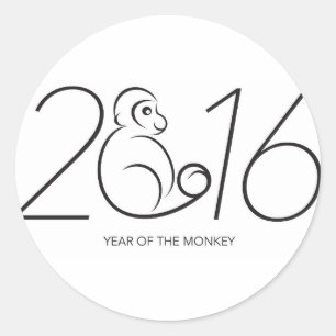 Sticker Rond Dessin d'art de la ligne de singe Zodiac chinois 2