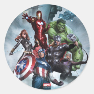 Sticker Rond Dessin d'Avengers contre Loki