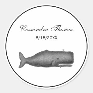 Sticker Rond Dessin de baleine vintage du 19e siècle N