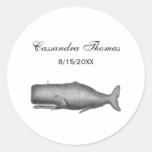 Sticker Rond Dessin de baleines vintage du 19e siècle