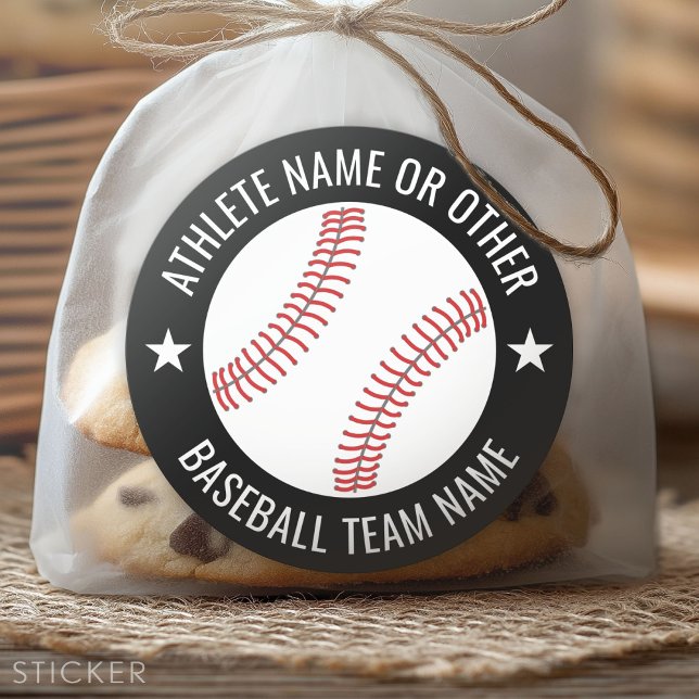 Sticker Rond Dessin de baseball avec l'équipe et le nom de l'at (Custom Sticker)