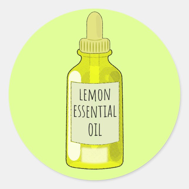 Sticker Rond Dessin de bouteille d'huile essentielle citron (Devant)