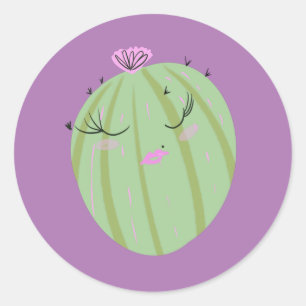Sticker Rond Dessin de Cactus Doodon Funny Purple