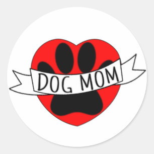 Sticker Rond Dessin De Chien Maman Paw Et Red Heart
