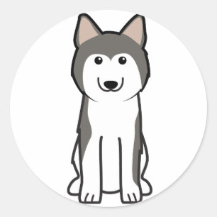 Sticker Rond Dessin de Chien Sibérie Husky