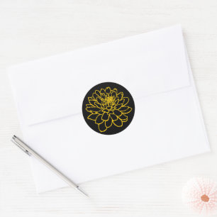 Sticker Rond Dessin de chrysanthème - Ambre sur noir