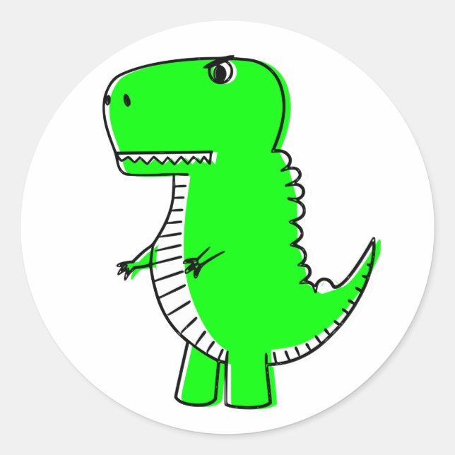 Sticker Rond Dessin de dinosaure vert mignon (Devant)