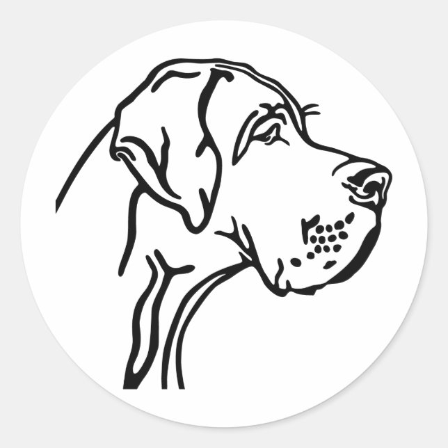 Sticker Rond Dessin de Dogue Allemand (Devant)