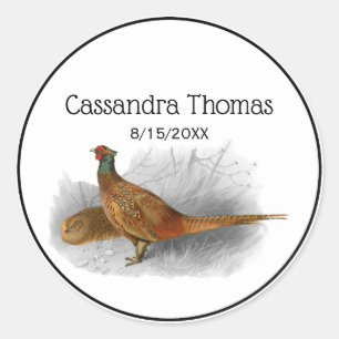 Sticker Rond Dessin de faisan vintage couleur #3