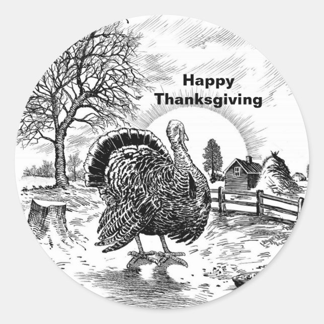 Sticker Rond Dessin de ferme de Turquie Thankgiving (Devant)