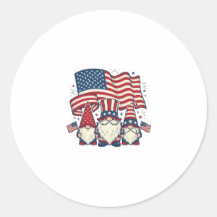 Sticker Rond Dessin de gravure vintage de gnome patriotique_1