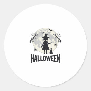 Sticker Rond Dessin de gravure vintage de sorcière de Halloween