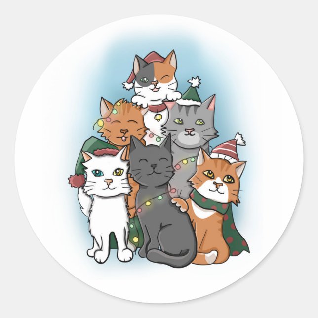 Sticker Rond Dessin de groupe de chats caricaturés (Devant)