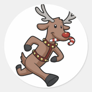 Sticker Rond Dessin de Happy Reindeer Runs  choisir la couleur 