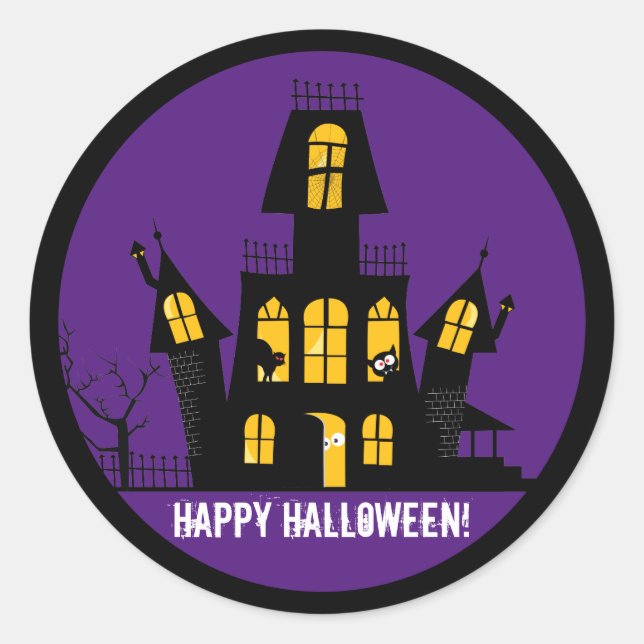 Sticker Rond Dessin de la maison hantée d'Halloween éffrayant (Devant)