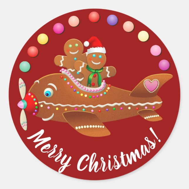 Sticker Rond Dessin de l'avion en pain d'épice de Noël (Devant)