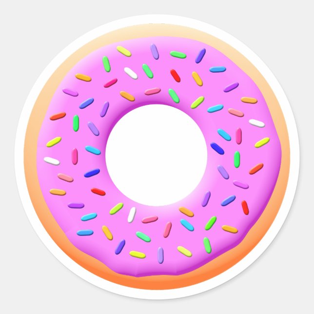 Sticker Rond Dessin De Mignonne Donut Avec Des Saupoudrages (Devant)