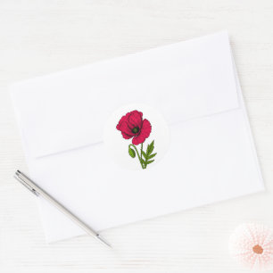 Sticker Rond Dessin de pavot rouge