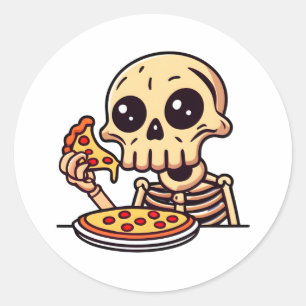 Sticker Rond Dessin de pizza à la squelette