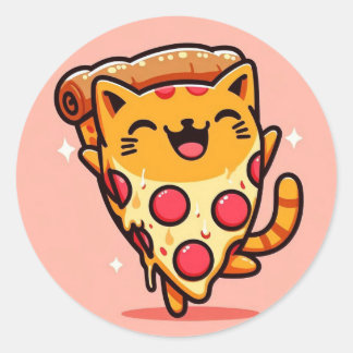 Sticker Rond Dessin de Pizza cat