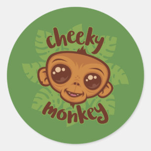 Sticker Rond Dessin de primate de singe mignon