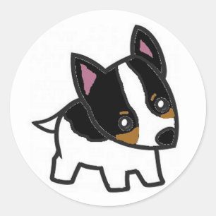 Sticker Rond dessin de rat terrier blanc et noir et tan