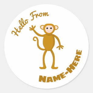 Sticker Rond Dessin de singe, Thème animal sauvage