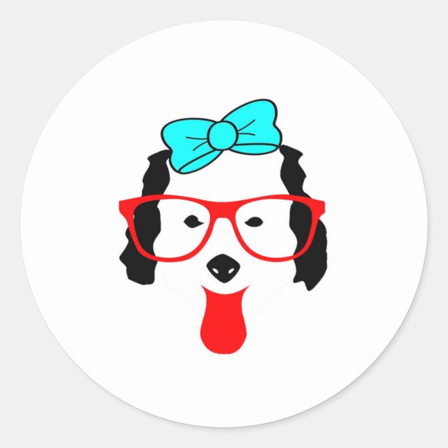 Sticker Rond Dessin de tête de chien drôle mignon (Devant)