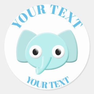 Sticker Rond Dessin d'éléphant bleu bébé