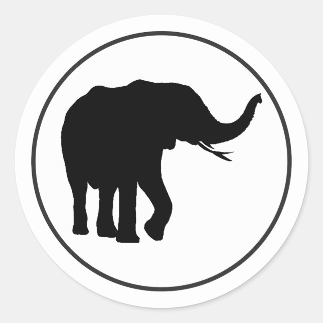 Sticker Rond Dessin d'éléphant noir en cercle blanc (Devant)