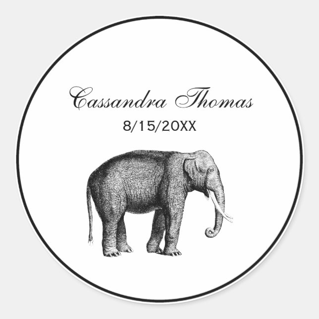 Sticker Rond Dessin d'éléphant vintage (Devant)