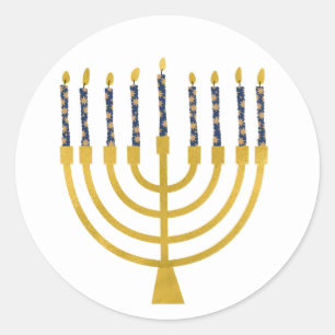 Sticker Rond Dessin des bougies bleues de Menorah Hanoukka