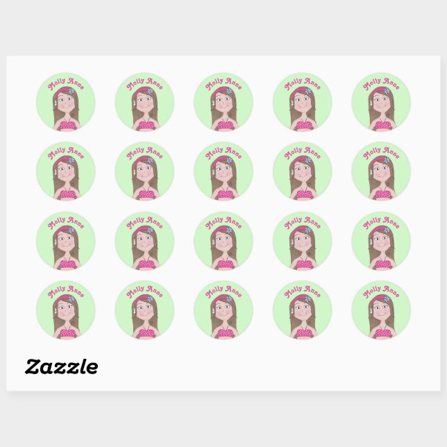 Sticker Rond Dessin Dessin Dessin De Dessin De Fille Mignonne W (Feuille)