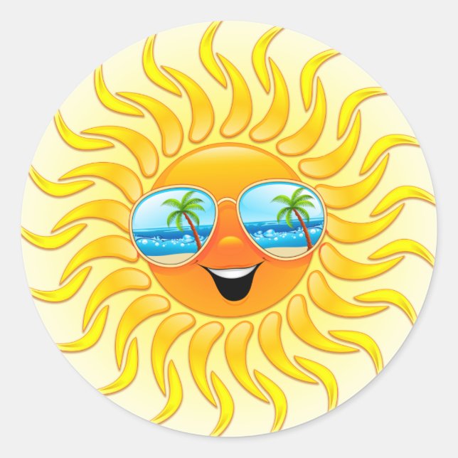 Sticker Rond Dessin d'été avec lunettes de soleil (Devant)